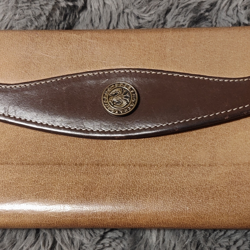 Brahmin Brown and Tan Leather Wallet with Brass Medallion